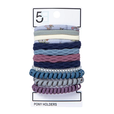 assorted ponytail holders, lycra & coil 12-pack