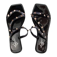 ladies studded strappy sandals - black