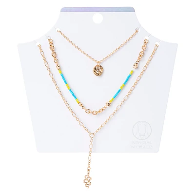 snake charm & beaded necklaces 3-piece set