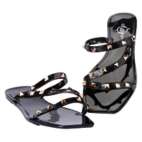 ladies studded strappy sandals - black