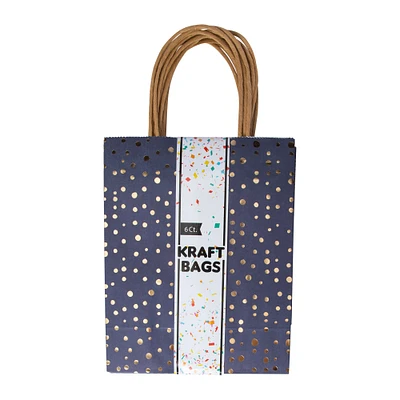 6-count navy & gold kraft paper gift bags 7in x 9in