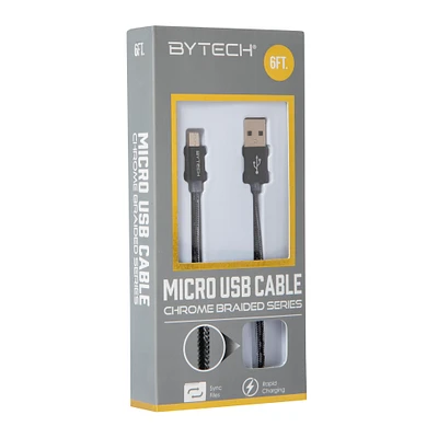 6ft chrome braided micro-USB cable