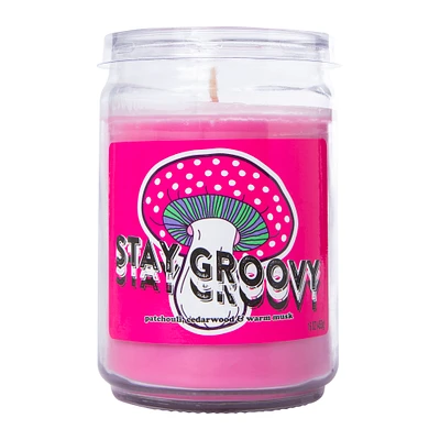 16oz 'stay groovy' mushroom glass jar scented candle