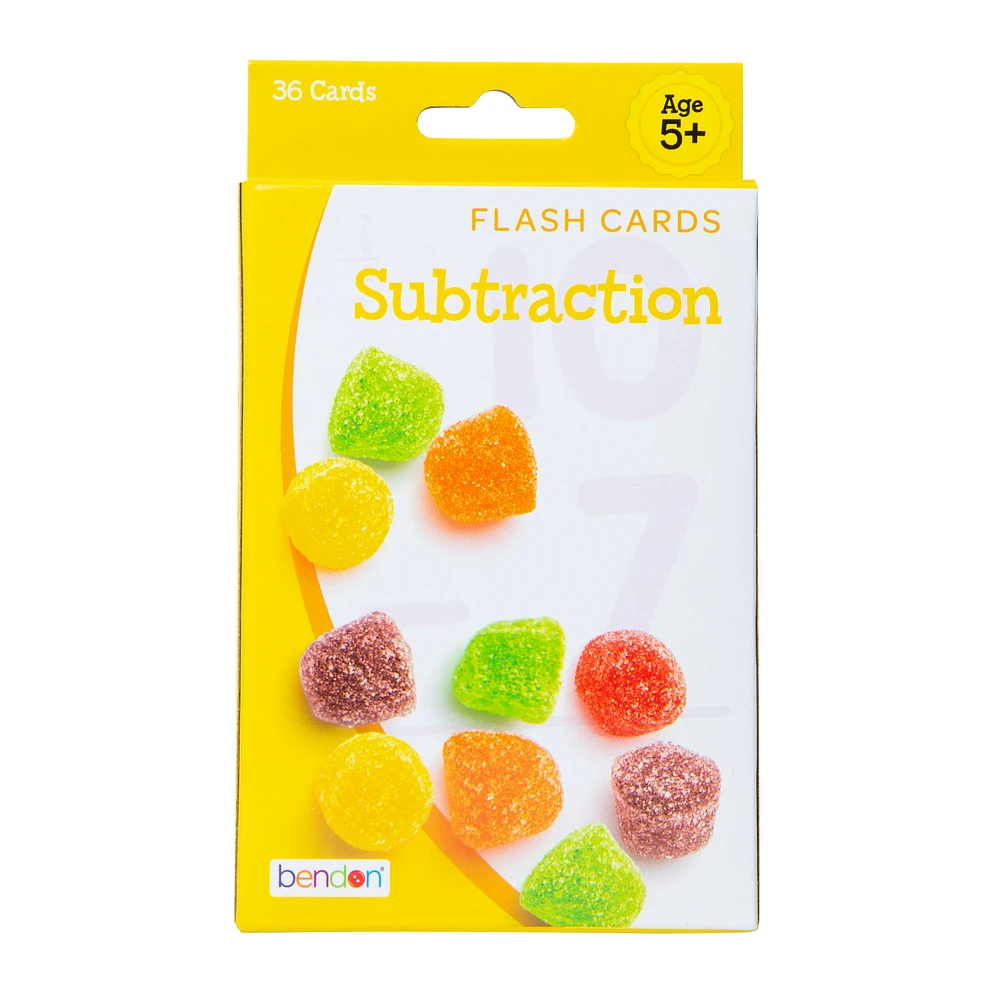 math flash cards: subtraction 36-cards set