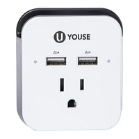 dual USB wall charger with outlet & phone holder 15W