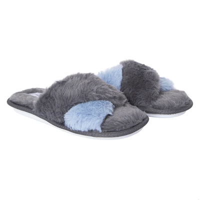 purple faux fur x-band slide slippers