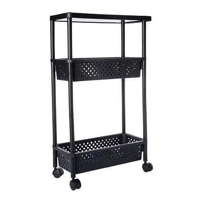 3-tier plastic rolling cart 30.3in x 18.8in