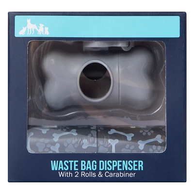 pet waste bag dispenser w/ 2 rolls & carabiner