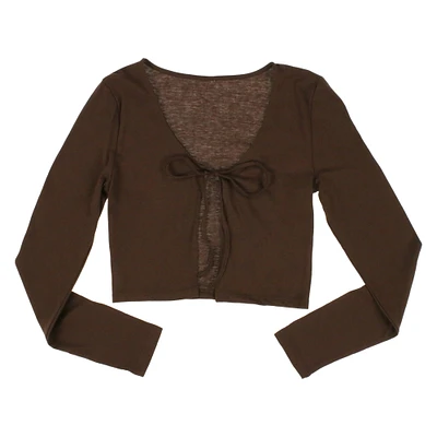 brown long sleeve tie-front top