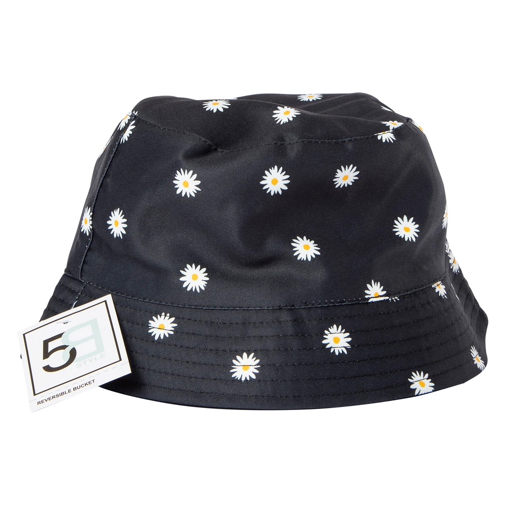 reversible bucket hat - daisy print/black