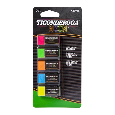ticonderoga® mini neon erasers 5-count