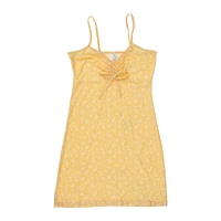 yellow floral cinch-front dress