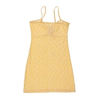 yellow floral cinch-front dress