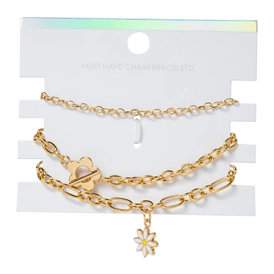 daisy charm 3-piece gold bracelets set