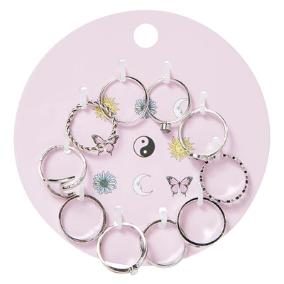 celestial yin-yang 10-piece silver ring set