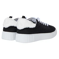 ladies black & white sneakers with faux fur trim