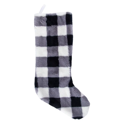 faux fur buffalo plaid stocking 22in