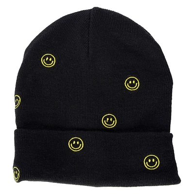 embroidered beanie - happy face