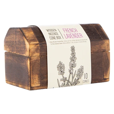 wooden incense box with 10 cones 3.6in x 2.4in