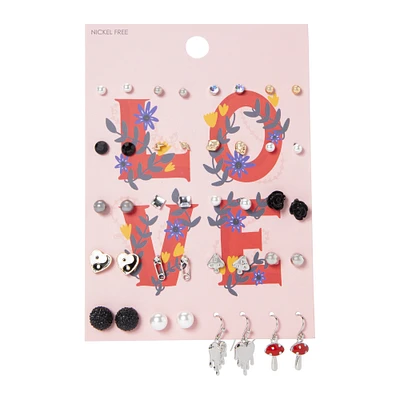 love silver stud earrings 20-pair set