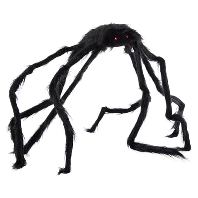 XL fuzzy black spider halloween decoration 48in x 7.1in