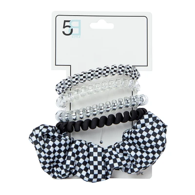 5-count checkered hair spirals & scrunchie set