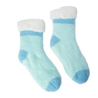 ladies fuzzy color block cabin socks