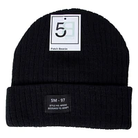 lightweight rib knit cuff beanie with patch