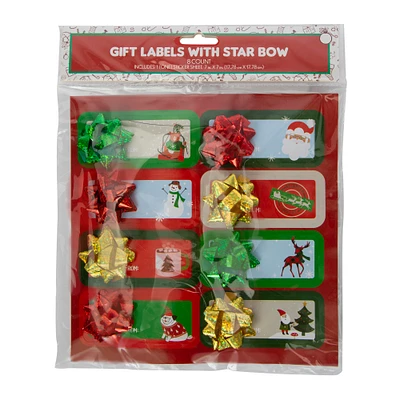 christmas gift labels with star bow 8-count