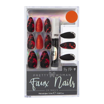 pretty woman faux nails 24-piece set with nail glue - spiderweb