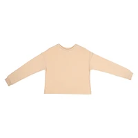 juniors beige raw edge long sleeve crewneck sweatshirt