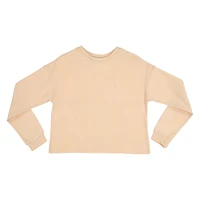 juniors beige raw edge long sleeve crewneck sweatshirt