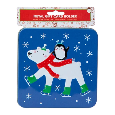 holiday tin gift card holder 4in x