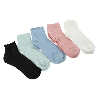 5-pack ladies lettuce edge quarter crew socks