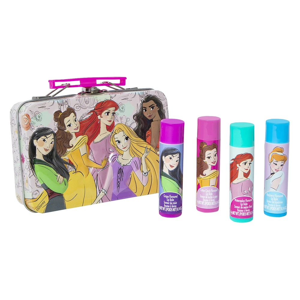 Disney Princess plant-based flavored lip balm & storage tin 5-piece set