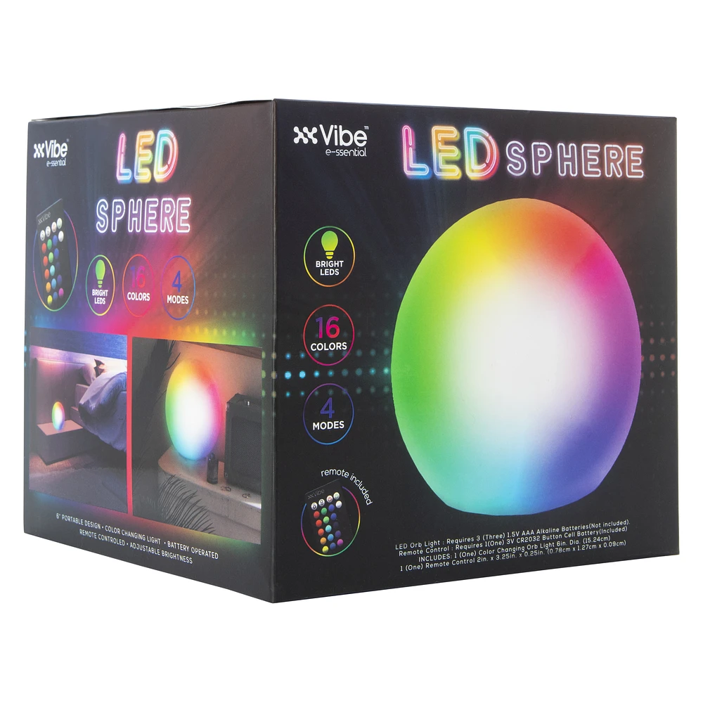 LED color change sphere light with remote 6in