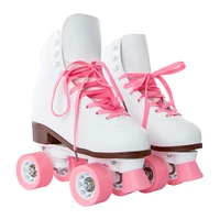 white faux leather roller skates