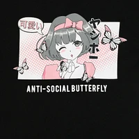 anime anti-social butterfly graphic tee