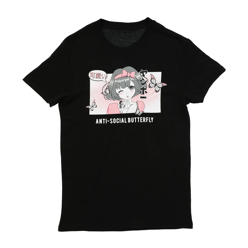 anime anti-social butterfly graphic tee