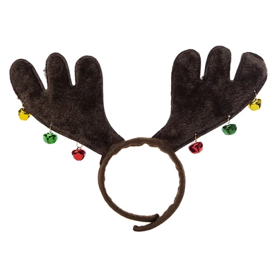 holiday plush reindeer antler headband with bells