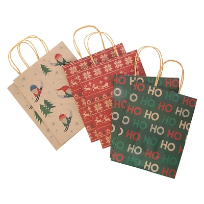 medium holiday kraft gift bags 8in x 10in 6-pack