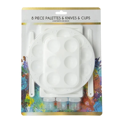 artist palettes, paint knives & jars 8-piece set