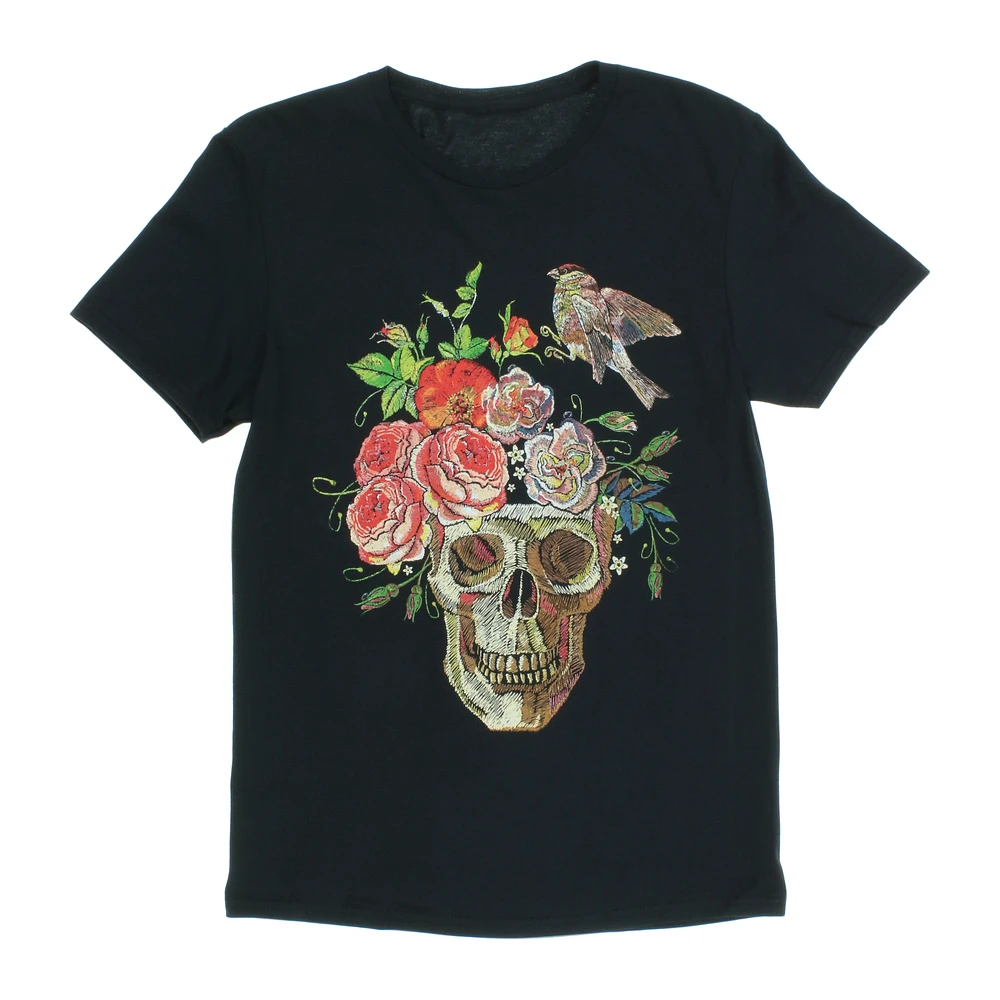 flower skull & bird graphic tee