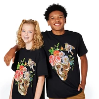 flower skull & bird graphic tee