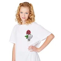 skeleton hand with rose graphic tee