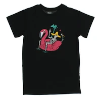 skeleton flamingo pool float graphic tee