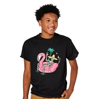 skeleton flamingo pool float graphic tee