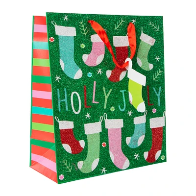 holiday large glitter gift bag 10in x 12in