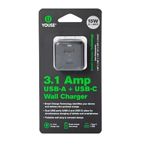 USB & USB-C dual wall charger 3.1 amp
