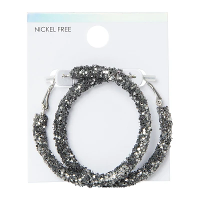 black glitter hoop earrings